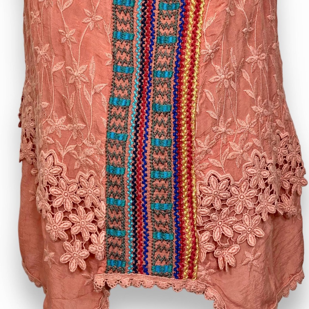 Johnny Was embroidered Malin tank, Ladies XS coral sleeveless floral boho top - Picture 11 of 14